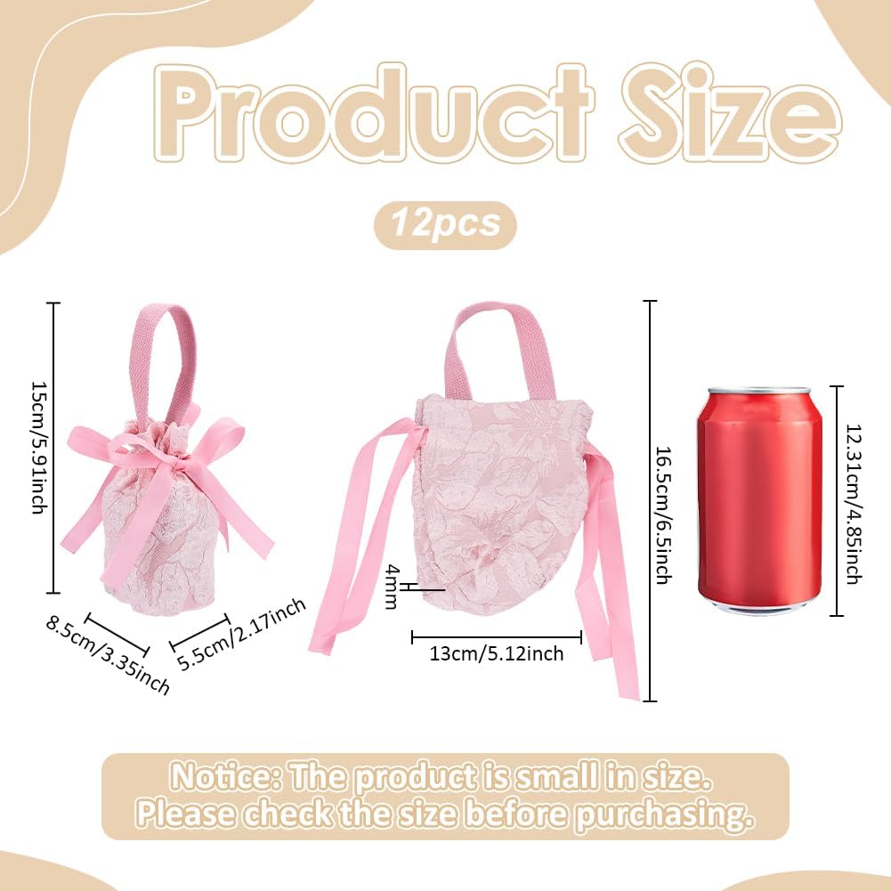 FINGERINSPIRE 12 Pcs Floral Mini Gift Bags with Handles 6.5x5x0.2inch Pink Canvas Small Candy Bag Tea Party Favor Bags Mini Drawstring Gift Pouches for Party Baby Shower,Bridal Shower, Birthday - Image 2