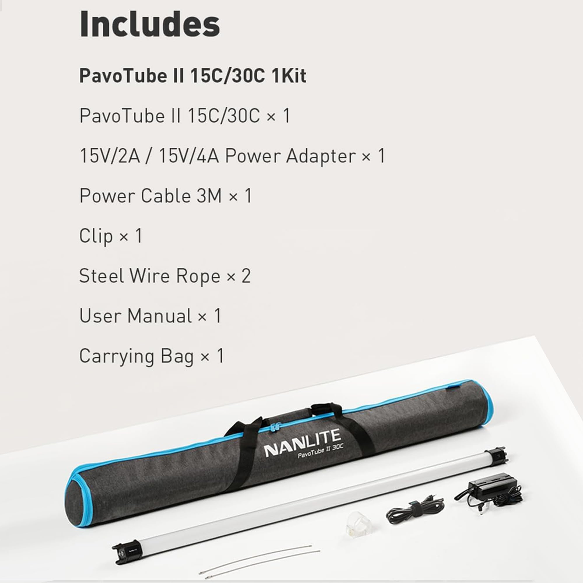 NANLITE PavoTube II 15C/30C RGBWW - Tubo de luz LED - 2700K-7500K bicolor + RGB, luz de video de mano para estudio de fotografía, funciona con pilas con soportes y funda (1 kit, PavoTube II 15C)