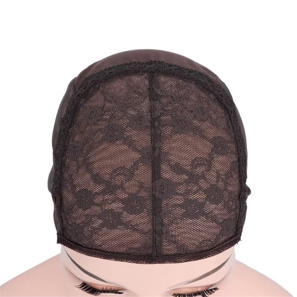 xiuling4568 2 Pcs Double Lace Wig Caps with Adjustable Straps Swiss LaceHairnet on the Back for Making Wigs Hairs Extensions(Dark brown,Medium)