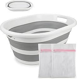VELOSSIA Barreño Plegable 35L Silicona Resistente con Asas, Cubo Plegable Ropa, Cesto Ropa Multiusos, Incluye 2 Bolsas Delicadas, Cesta Colada, Baño, Camping, Lavado a Mano (35 L.)