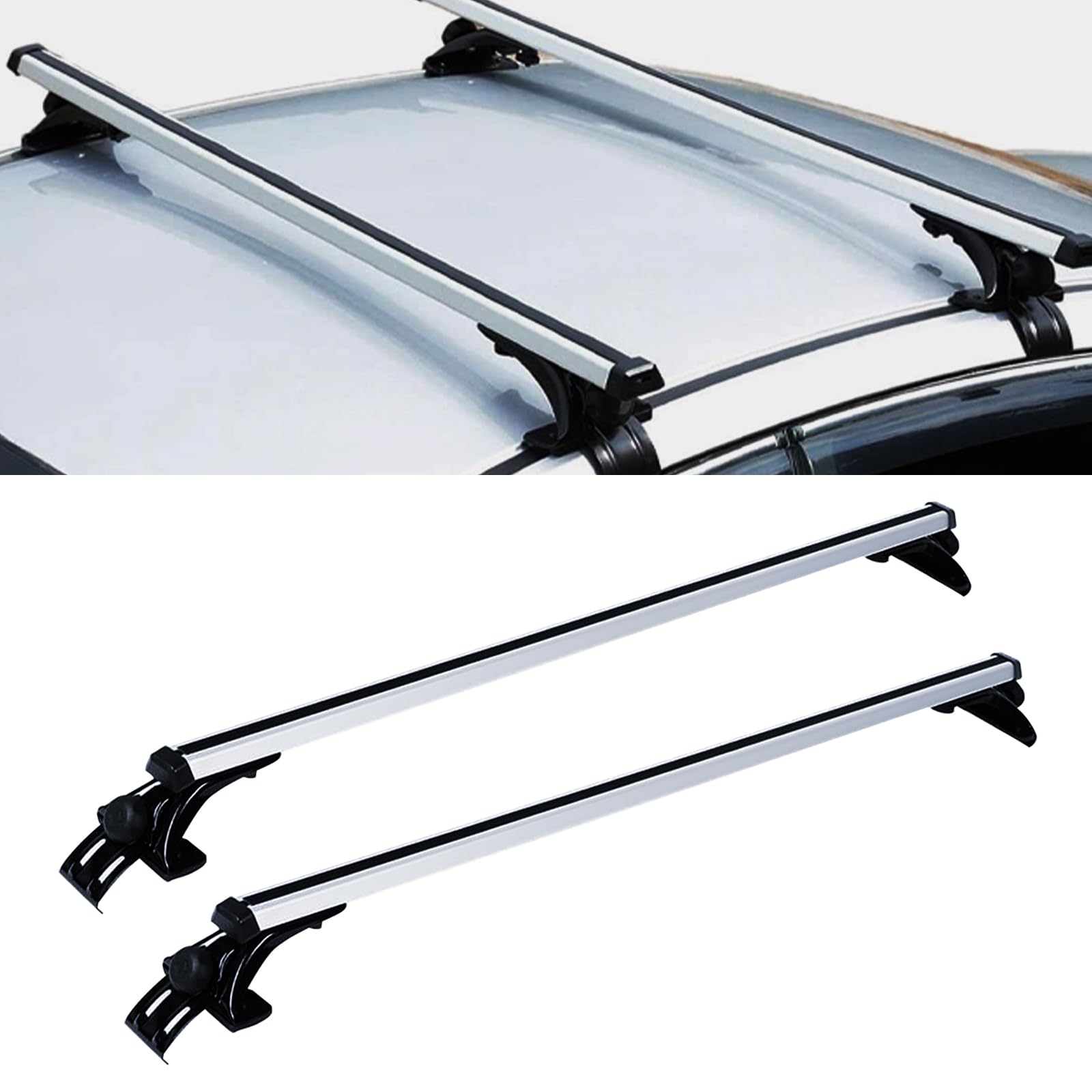 Barras de techo universales para coche, de aluminio, para todos los vehículos con ancho de techo de 122 – 130 cm, hasta 75 kg, longitud de barra 146,5 cm