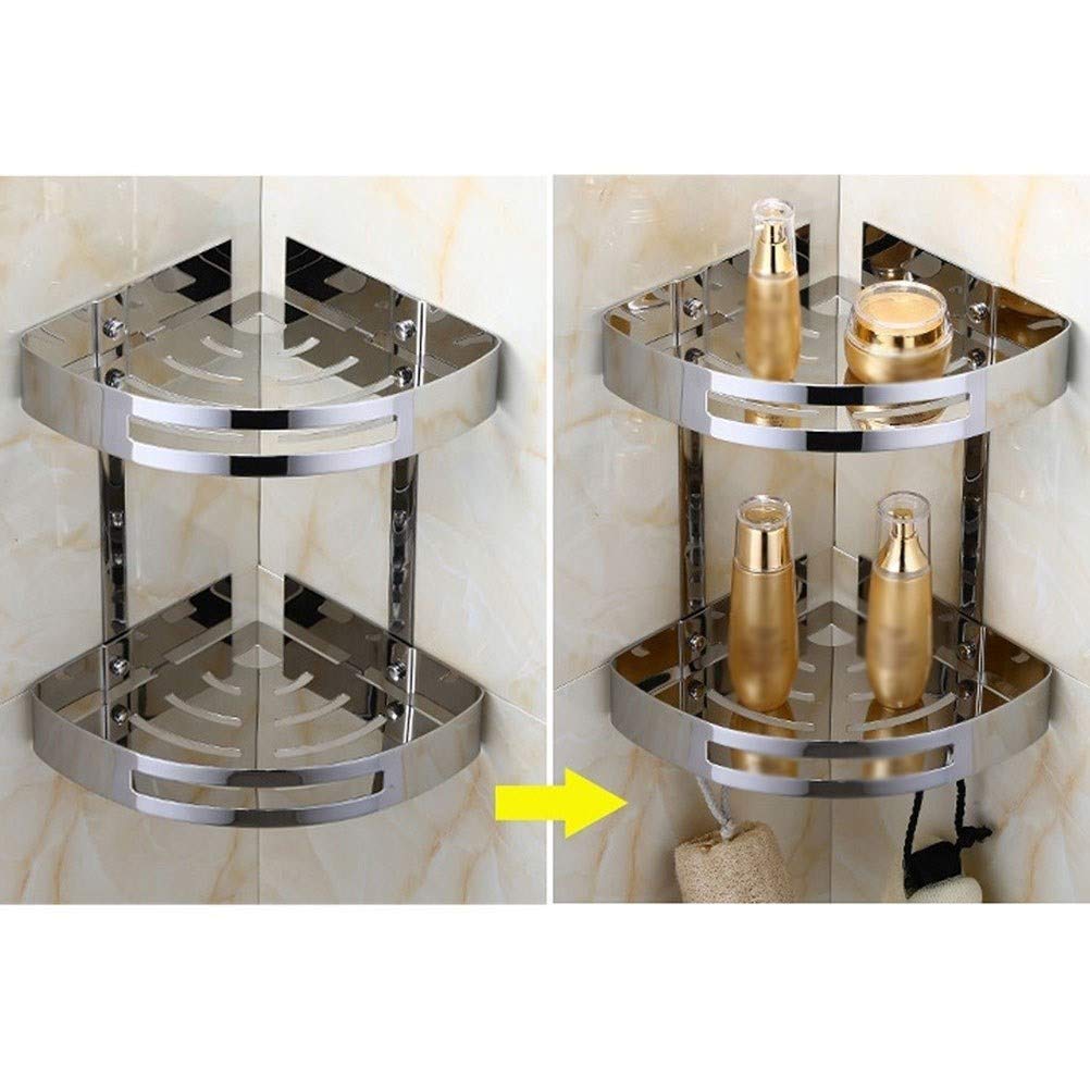 Eckregal für Badezimmer, 2 Etagen, Edelstahlregal für Dusche, Wandmontage, Korb mit Chrom-Finish.