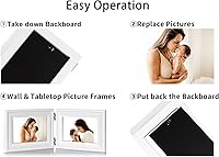 Vista 17 de Portarretratos de 5 x 7, doble bisagra horizontal de madera con marco de fotos plegable con frente de cristal real en grano de madera envejecido