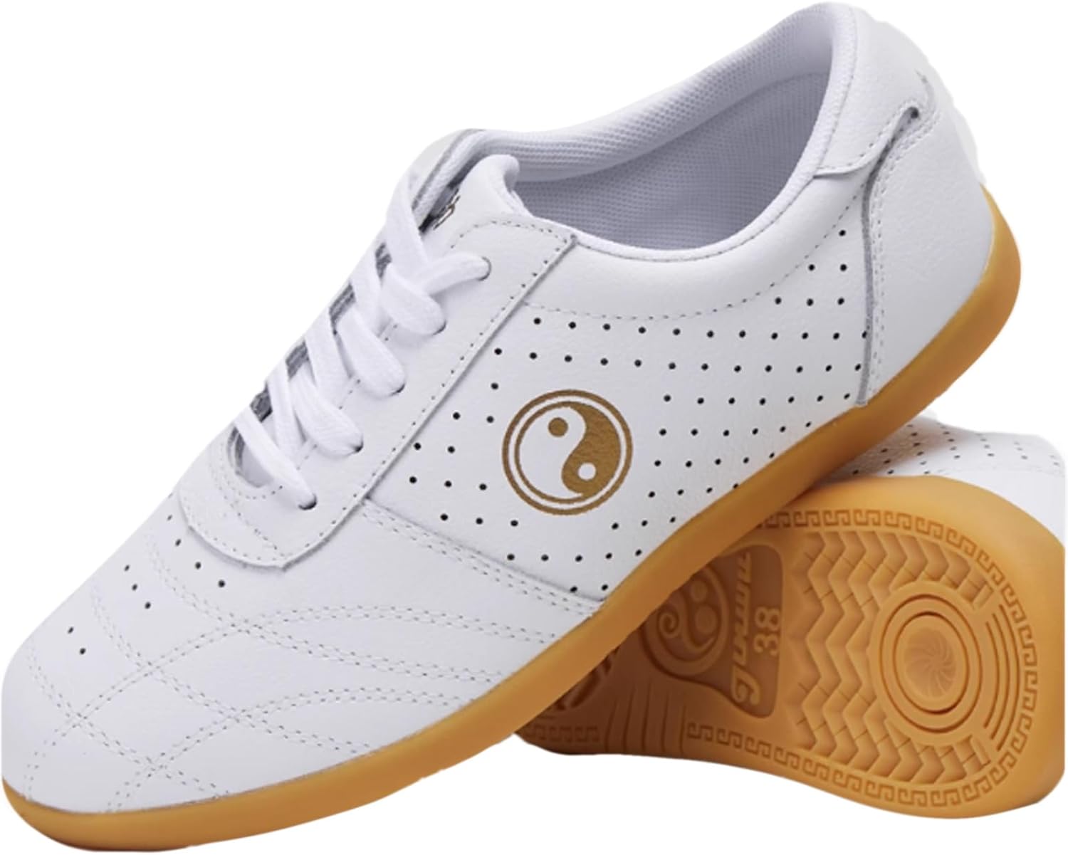 Non-Slip Tai Chi Kung Fu Shoes for Women Men Pu Leather Martial Art Shoes Sneakers Taekwondo Karate Training Shoes Casual Walking Shoes(Size:35EU,Color:White)