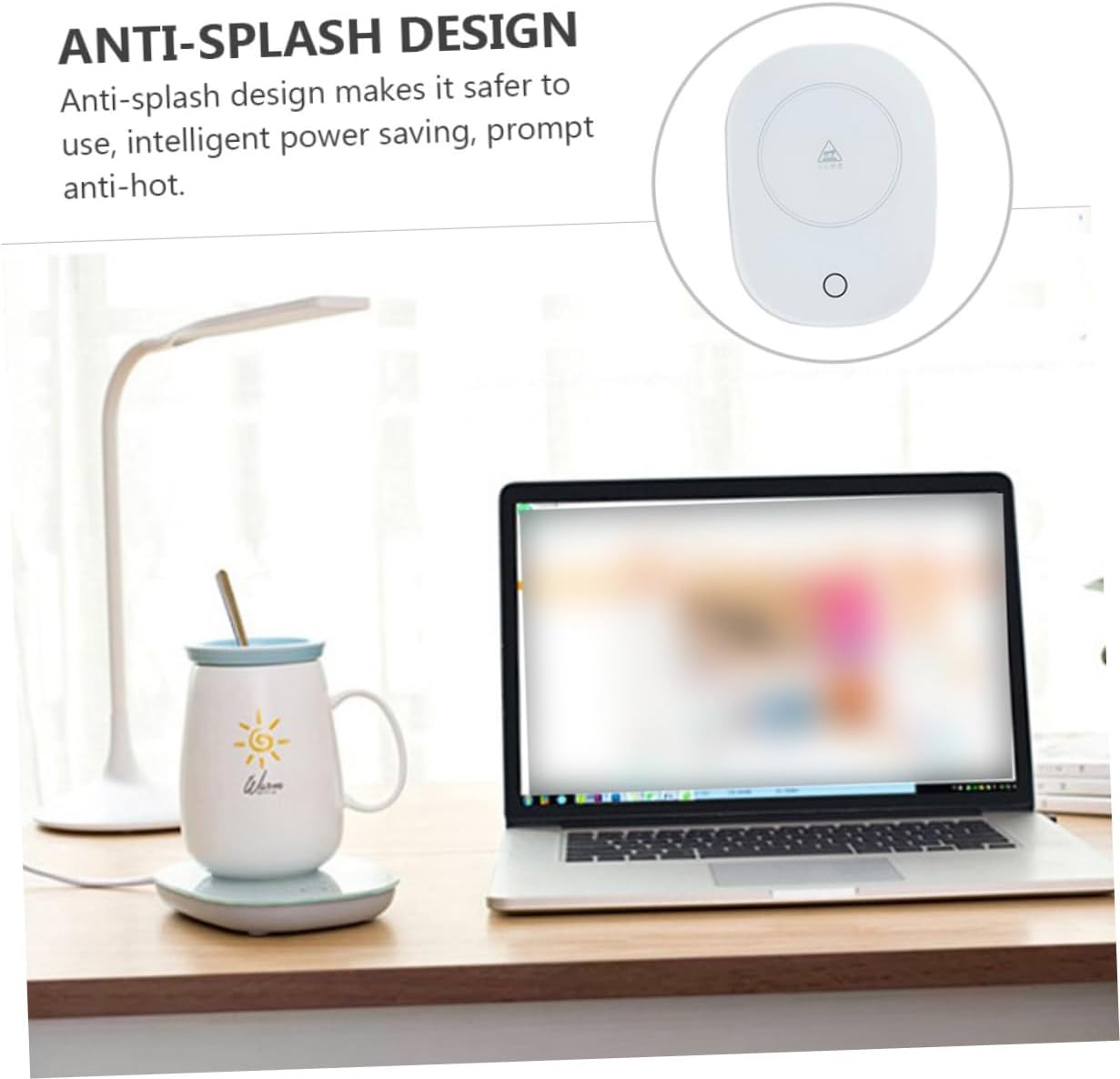 TIDTALEO Temperature-Controlled USB Coffee Mug Warmer with Tempered Glass Panel Anti-Splash Heating Pad for Desk Portable White Cup Heater for Tea Milk and Water Random Color