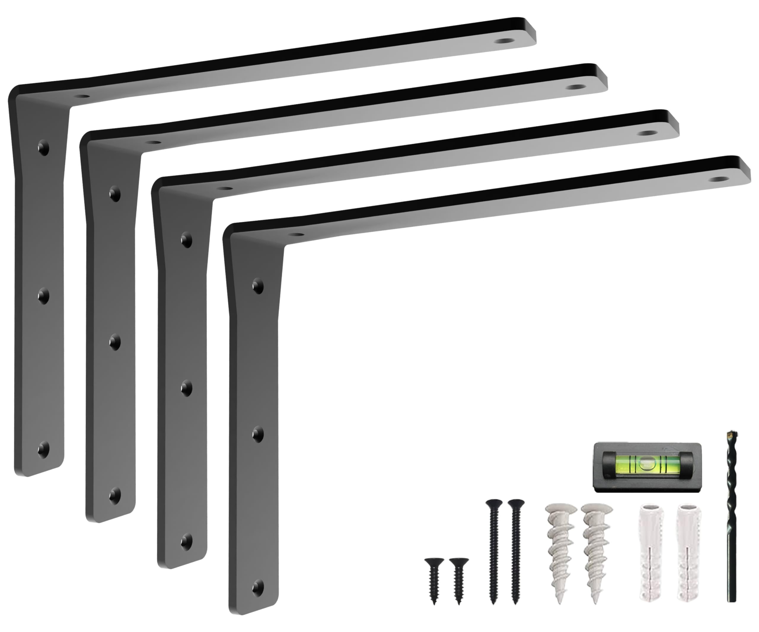 Heavy Duty Metal Shelf Brackets for 12" & 14" Shelves Pack of 4 Designer Shelf Bracket for Granite Countertop - L Brackets for Shelves Easy to Install Indoor or Outdoor Shelving - Hardware Included