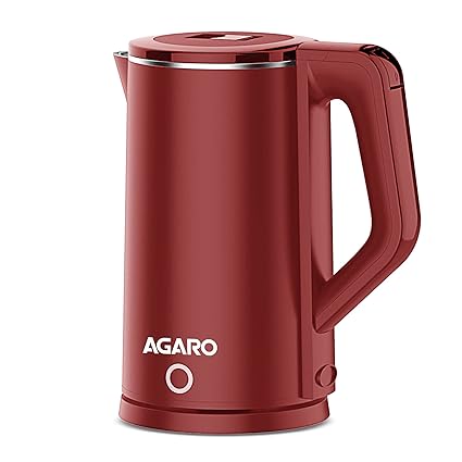 AGARO Elegant Electric Kettle, 1.8 liter Double Layered Kettle, Stainless Steel Inner Body, Auto Shut Off, Boil Dry Protection, Portable, Red, 1500 Watts