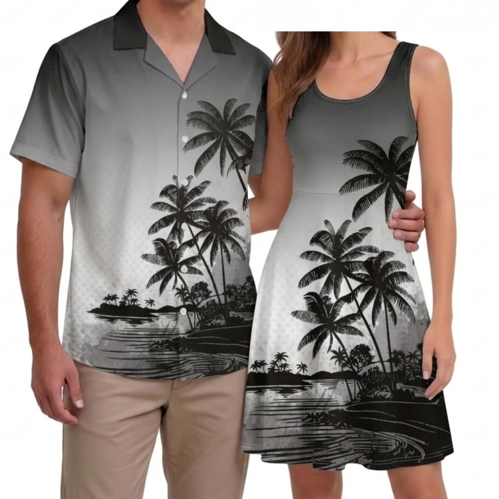 Hawaii Matching Couple Outfits Husband and Wife Clothing Fashionable Mens Casual Shirts Hawaii Dress with Soft Fabric