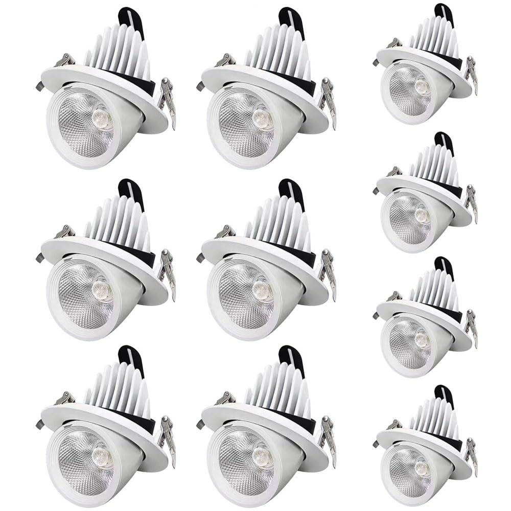 BHGFYXBS Led Recessed Lighting,Cri 97, 20W,25W,30W,35W Led Ceiling Light, Recessed Gimbal Eyeball Retrofit Spotlight, Deep Anti-Glare Cob Spotlights 10 Pack,3000k-25W
