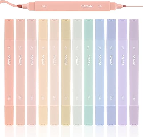 YISAN Rotuladores pastel con doble punta de 12 colores, marcadores de rotuladores bíblicos sin sangrado, 70924