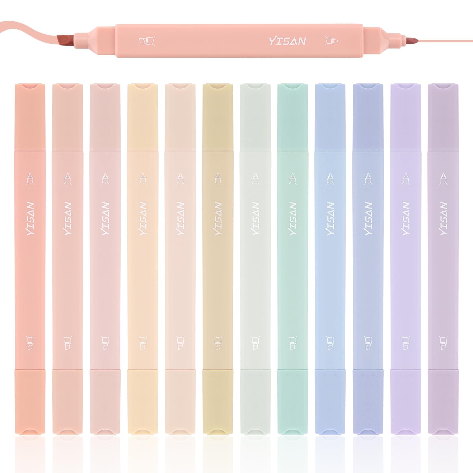 YISAN Rotuladores de colores pastel, doble punta, 12 colores, marcadores resaltadores bíblicos sin sangrado, 70924