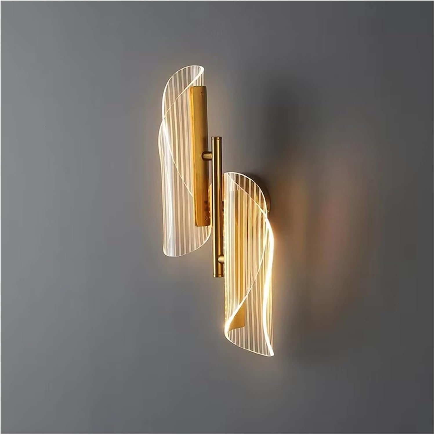 CWCQGH Postmodern Gold Wall Lamp Copper Indoor Decor Sconce Acrylic Stair for Living Room Bedroom Corridor Aisle Wave,2 lights