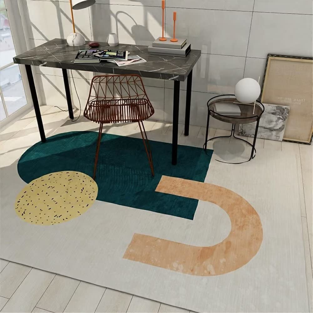 Alfombra salón azul suave geométrica de 160x230cm para proteger suelos y aislar el frío