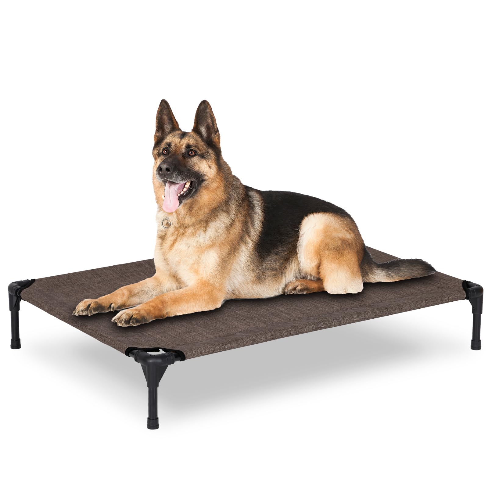 PVY Elevated Dog Bed for Outdoor, Large Raised Dog Cot with Washable Mesh, Cooling Pet Cot Chew Proof for Outside Camping, 42"x30" Brown
