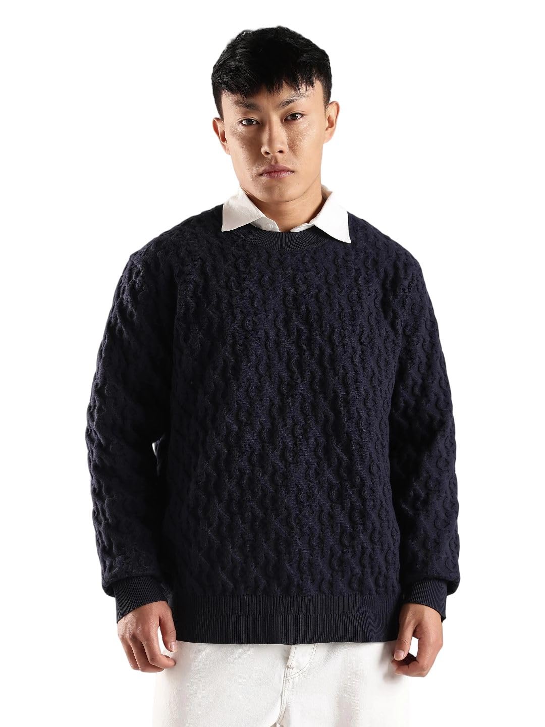 calvin klein jeans Textured Oversized fit Cotton Sweater-picture-30