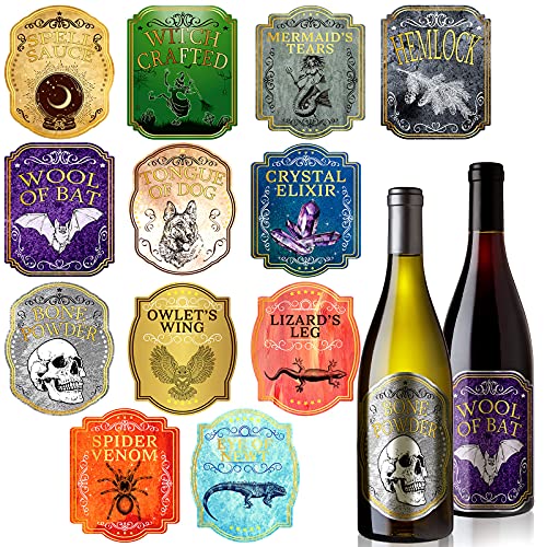 Etiquetas de vino de Halloween de fácil colocación para personalizar botellas y frascos