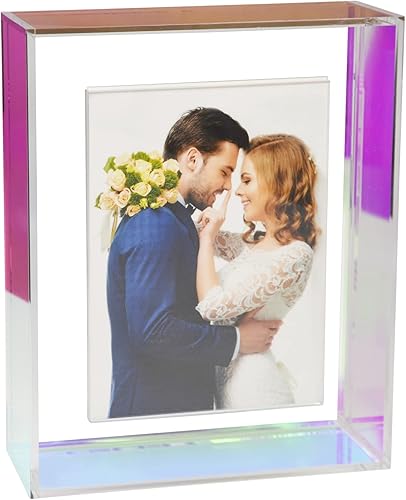 HappyDino Marco flotante de 5 x 7 pulgadas, marco de fotos acrílico de neón de color translúcido, para montaje en pared, mesa, escritorio, galería,