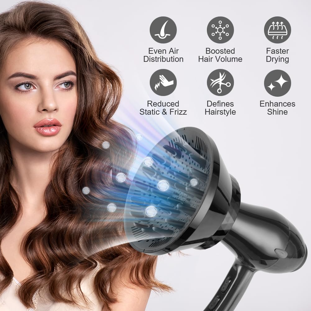 Flintronic Universal Haar Diffusor, Diffusor Föhn Aufsatz, Anpassungsfähig für Schlag Trockner mit Düse 1,7-2,9 Zoll, Faltbar Diffuser Haare für Lockigem, Gewelltes und Natürliches Haar