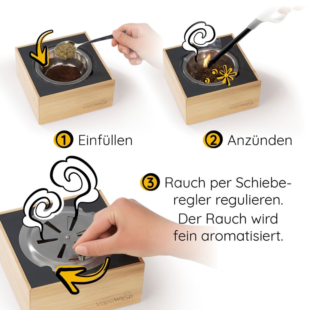 VapoWesp Räucherbox gegen Wespen und Mücken Outdoor | Aromatisierter Kaffeerauch vertreibt lästige Insekten auf natürliche Art, geniessen Sie entspannte Stunden im Freien, Orange & Rosemary Pulver