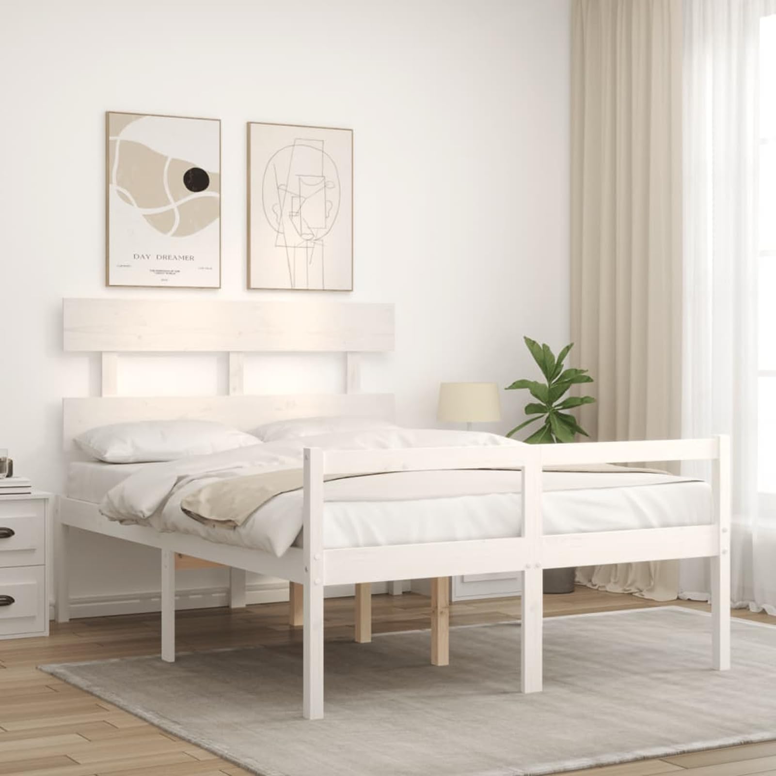 Rantry Bettgestell mit Kopfteil, Massivholz, Weiß, 120 x 200 cm, Lattenrost für Erwachsene, Kinder und Jugendliche, einfache Montage, Typ 15 Betten und Lattenroste