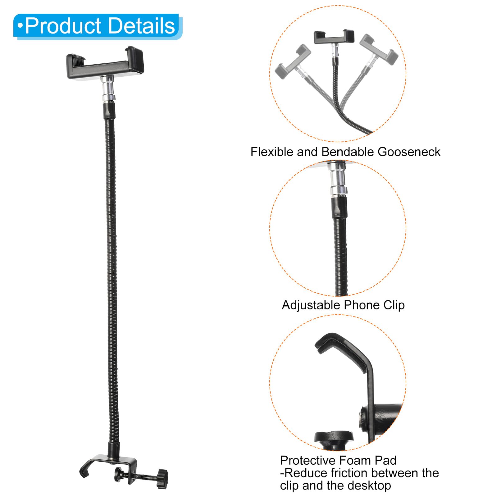 PATIKIL 16.9" Gooseneck Desk Mic Stand, 2Pcs Flexible Arm Desktop Microphone Stand with Clip - Image 4
