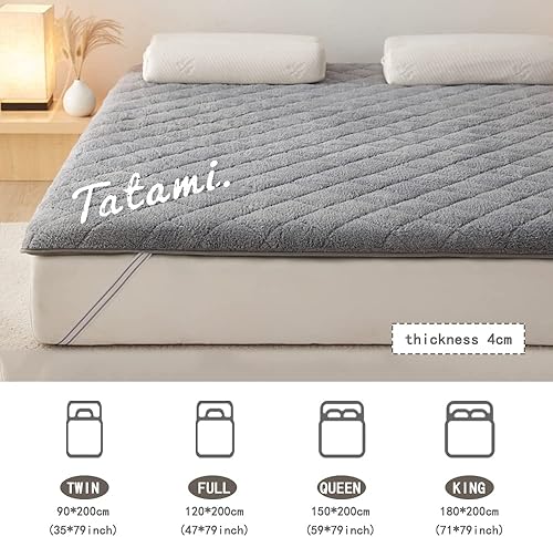 Miniatura 6 de Shikibuton - Cubrecolchón de futón de felpa antideslizante japonés colchón plegable para campamento tapete de tatami enrollable para dormitorio