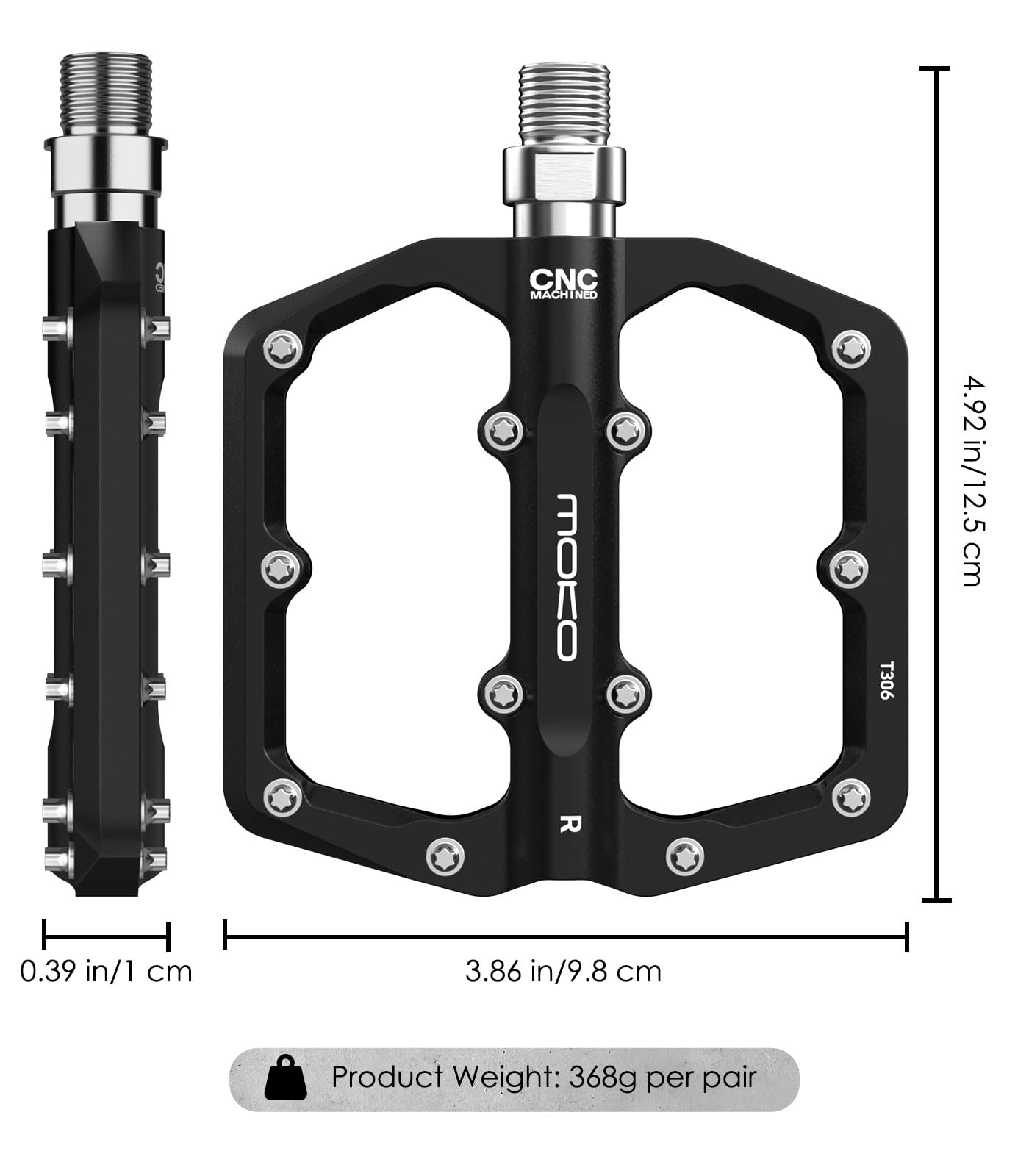 MoKo Fahrradpedale & MTB Pedale, Fahrrad Pedale, CNC-gefräste 3-Lager-Alu-Flachpedale mit 24 rutschfesten Stahlstiften, langlebig & wartungsfrei, 9/16" für MTB, Trekking, Rennrad, City & EBike