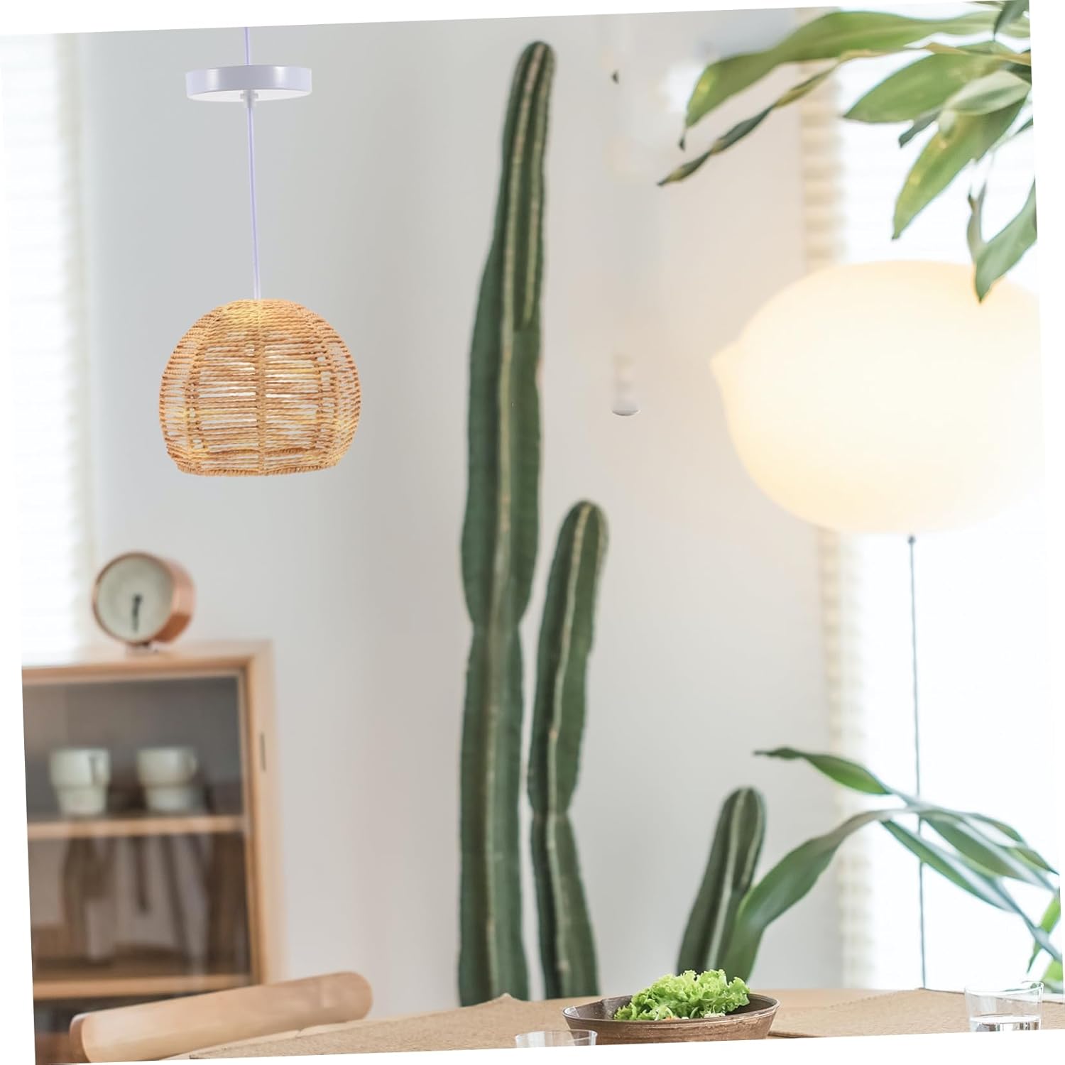 POPETPOP Rattan Lantern Chandelier Shade Hand Woven Ceiling Light Cover for Dining Room Rustic Home Decor Easy Installation Unique Design for Warm Atmosphere