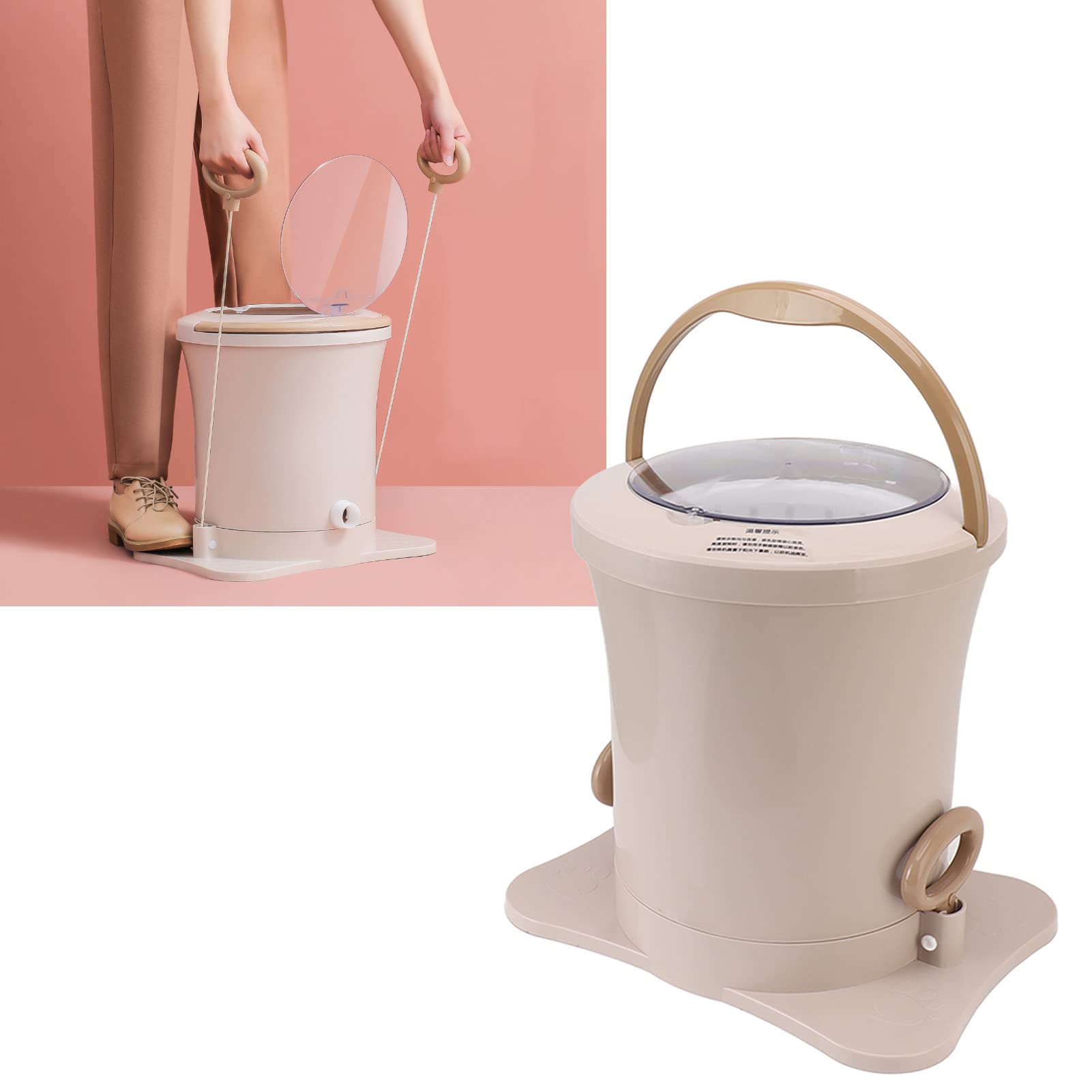Cocoarm Machine de Déshydratation Manuelle ABS PP Déshydrateur Manuel de Vêtements 2500 Tr/min avec Base à Ventouse à Panier Amovible pour Dortoir, Voyage, Appartement, Petite Buanderie (Abricot)