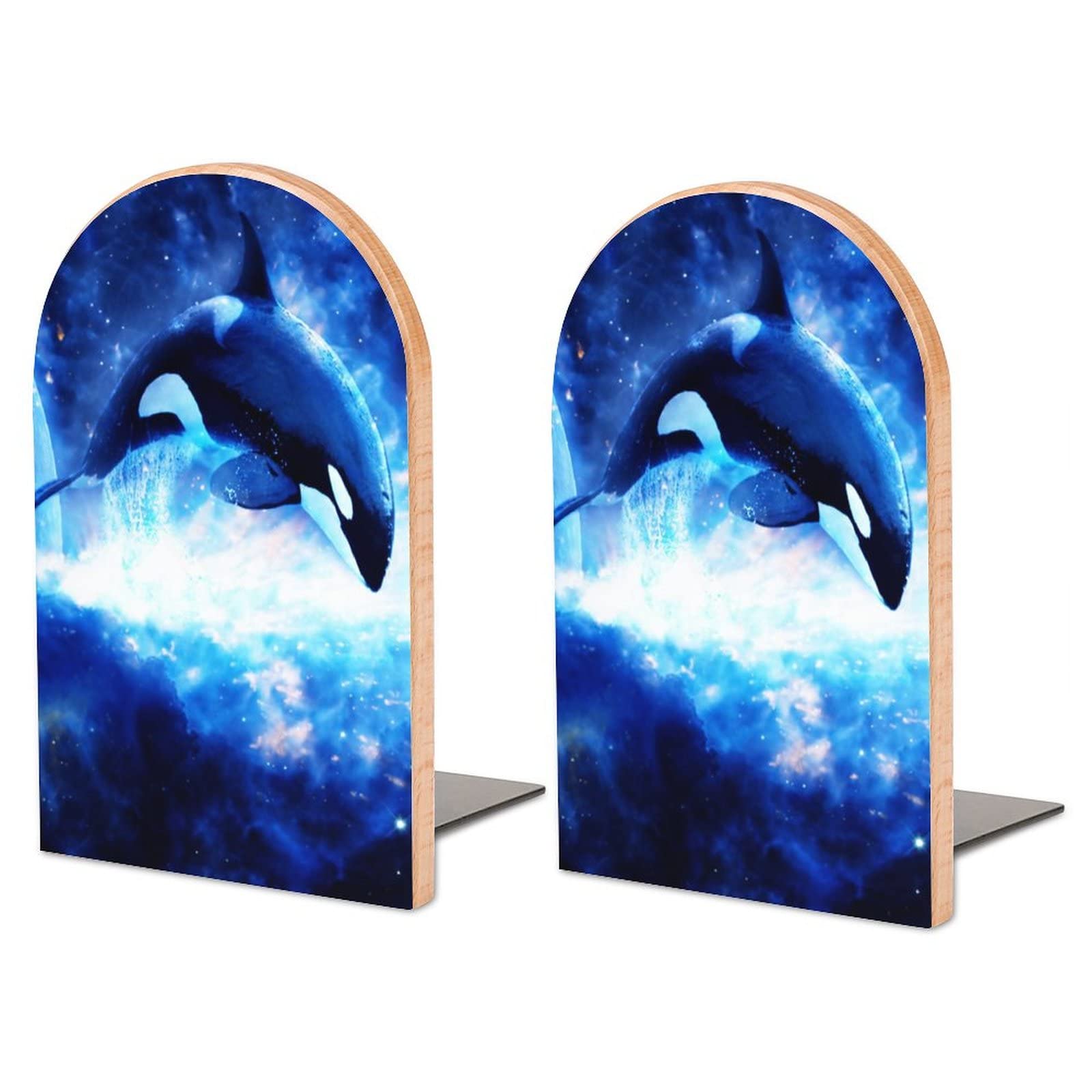 Jumping Killer Whale Bookends Heavy Duty Book Stand 1 Pair for Home Office Shelves Decorative