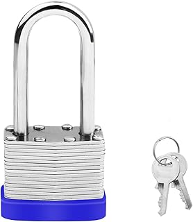 Padlock With Keys Long Shackle Padlocks Outdoor Heavy Duty Waterproof Key Padlock Laminated Steel Padlock Weatherproof Locks Shed Pad Lock Same Keyed Padlock Keyed Alike for Lockers Garden Gate Garage