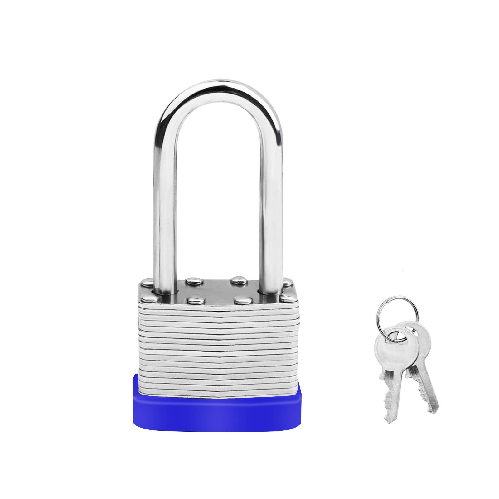 Padlock With Keys Long Shackle Padlocks Outdoor Heavy Duty Waterproof Key Padlock Laminated Steel Padlock Weatherproof Locks Shed Pad Lock Same Keyed Padlock Keyed Alike for Lockers Garden Gate Garage