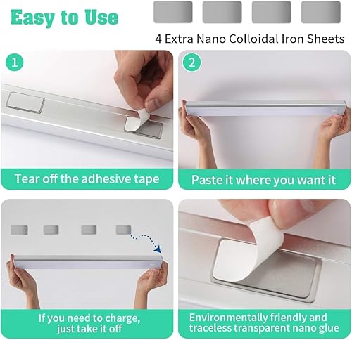 Miniatura 7 de Luces de armario que funcionan con pilas, con sensor de movimiento, activadas, recargables, para debajo del mostrador, luces magnéticas inalámbricas