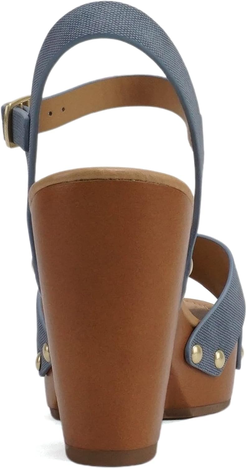 Soda MIGUEL ~ Women Crisscross Band Fashion Chunky Platform Block Mid Heel Sandal with Ankle Strap and Stud image 2