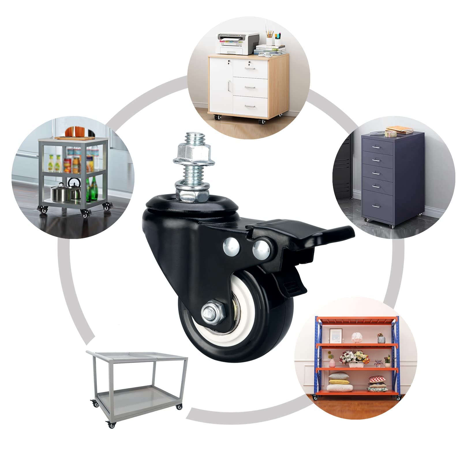 Caster Wheels, 2” Casters, Casters Set of 4 Heavy Duty - WHARSTM Threaded Stem Casters (Screw Diameter 3/8”-16, Screw Length 1”), Locking Industrial Casters, Swivel Castor Wheels for Cart, Furniture