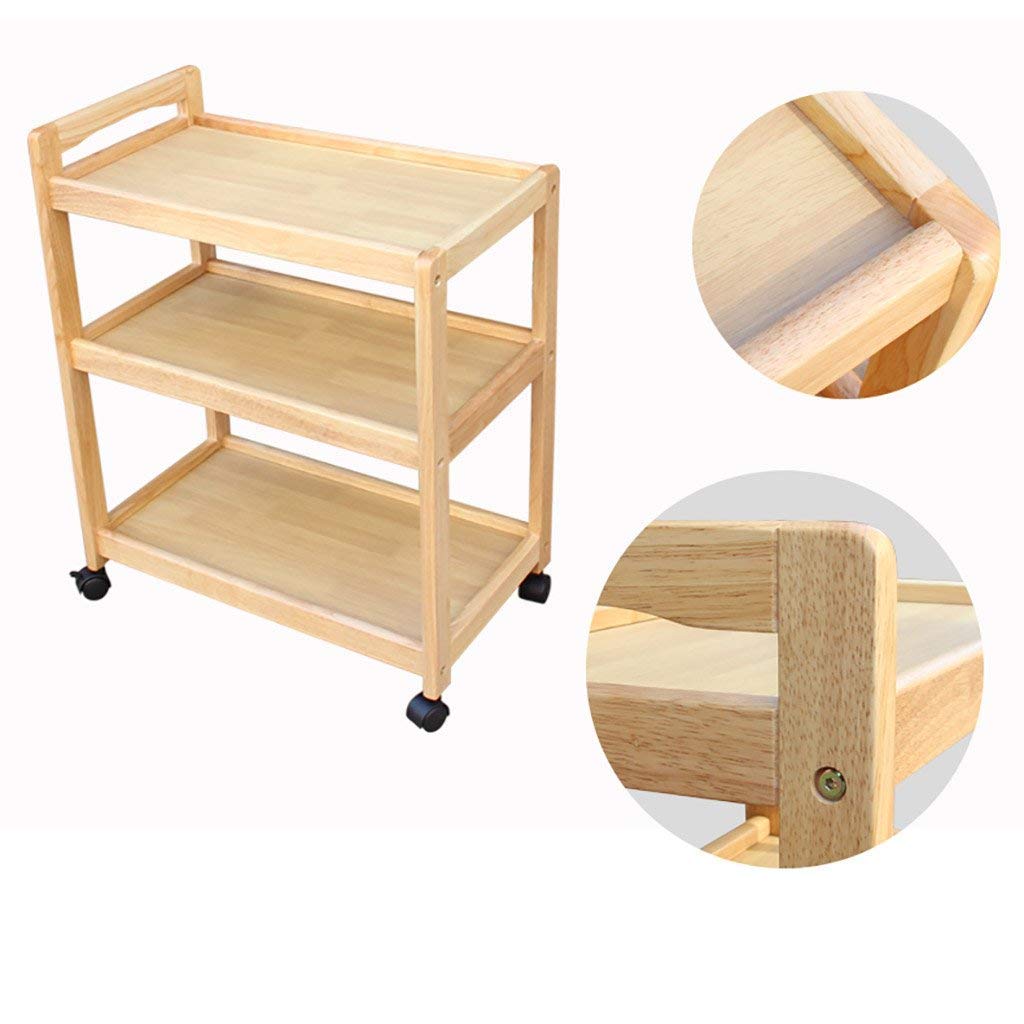 Carrito de Almacenamiento Carrito de Servicio Carrito de Comedor de 2 o 3 Capas Soporte de Madera Bandeja de Madera Maciza 4 Ruedas universales con Ruedas de Bloqueo par