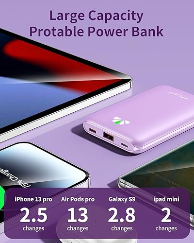 Miniatura 4 de ANOUV Cargador portátil Mini Power Bank 10000mAh, PD 22.5W de carga rápida, pequeña batería externa con PD 3.0 y QC 3.0, cargador de teléfono