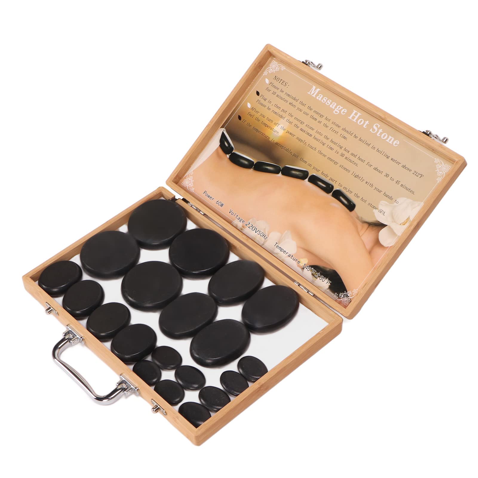 Luocute Hot Stones Massage Set with Bamboo Box, 20 Pcs Basalt Hot Stones with Heater Kit, Professional Massage Tool for Spa Lymphatic Drainage Relieve Tension Muscle Relax Fast Heating
