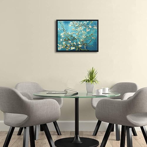 Miniatura 3 de Pyradecor Lienzo enmarcado negro para pared, diseño de flores de almendra, Van Gogh, famosas pinturas al óleo, reproducción de lienzos, cuadros