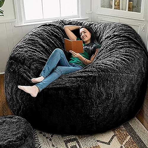 Giant Bean Bag Cover, Soft Velvet Bean Bag Chairs For Adults (Cover Only, No Filler) 7Ft Dark Grey Big Bean Bag Bed Oversized Lazy Couch #TOP1