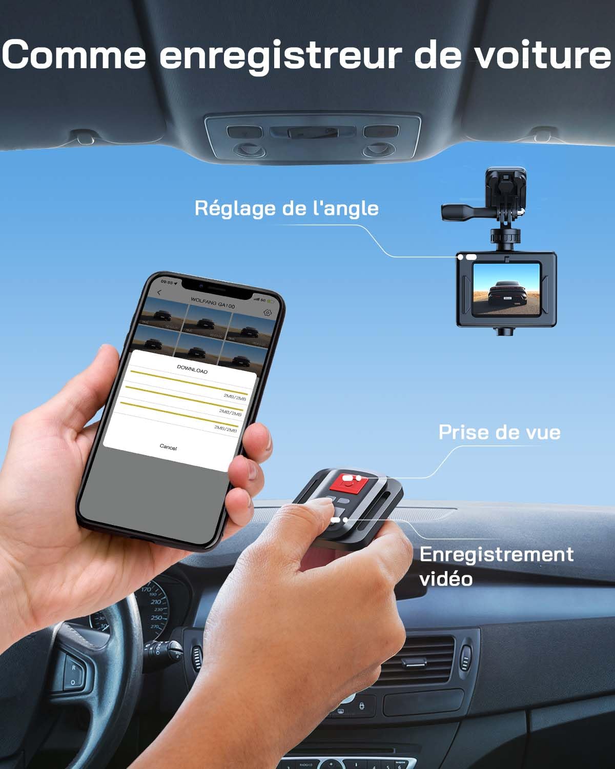 WOLFANG GA100 4K 30FPS Caméra Sport WiFi 20MP Étanche 40m avec Double Microphone Télécommande