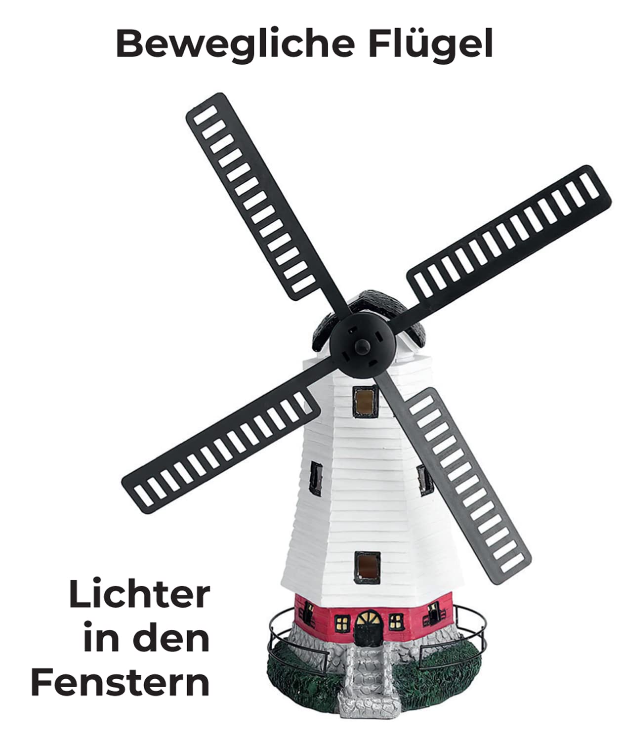 Solar Windmühle mit LED Licht für außen | die besondere Solarleuchte für den Garten | automatische EIN- und Ausschaltung | ca. 53 cm hoch, bewegliche Flügel