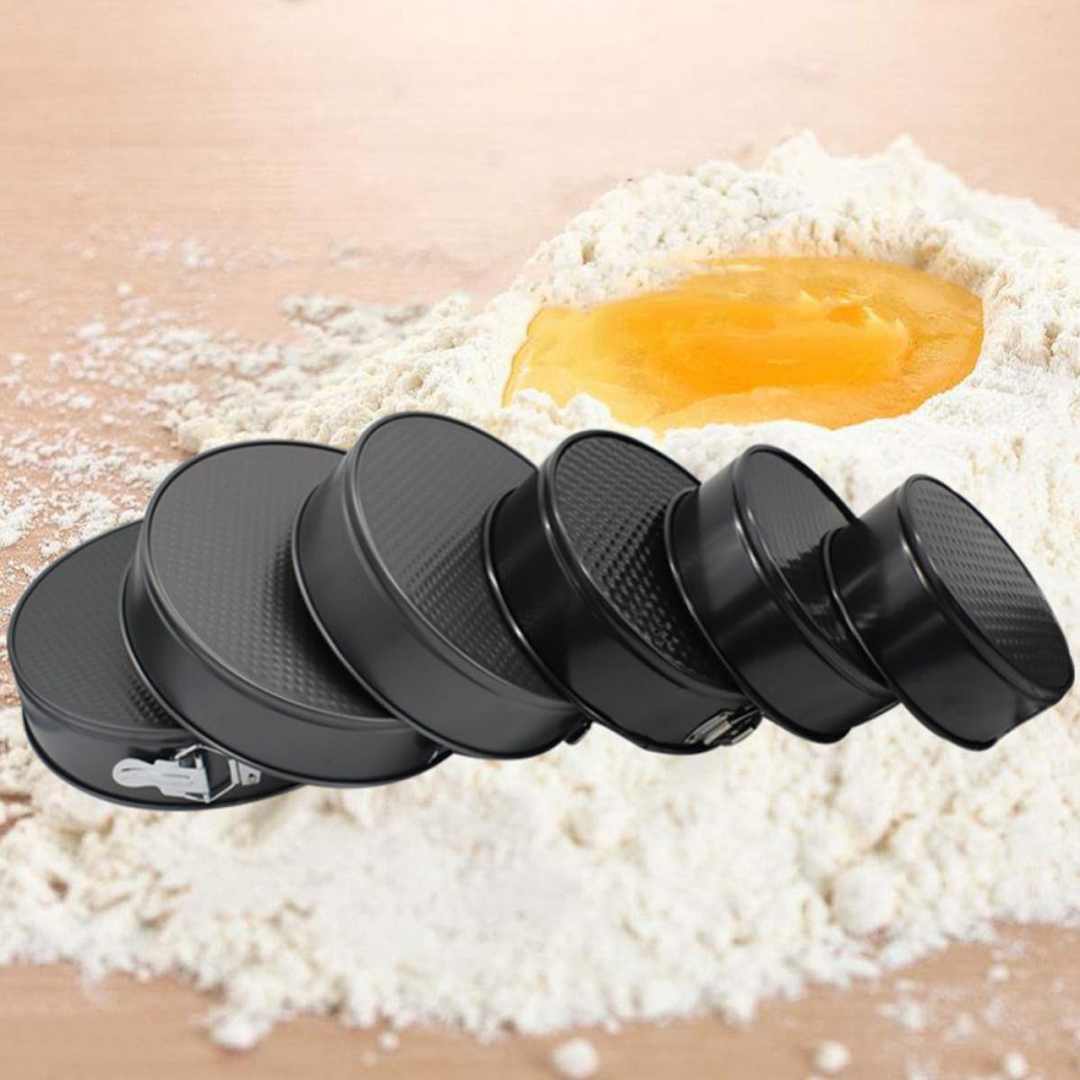 6 Stück Runder Antihaft Kuchenformen aus Kohlenstoffstahl mit Wabenstruktur und Offenem Boden Leicht zu Reinigen für Hochzeit und Party