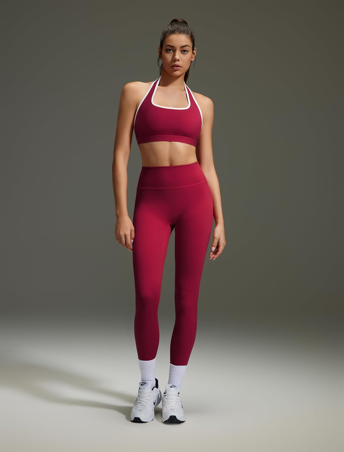 OMKAGI 2 Piece Workout Sets for Women Halter Sports Bras Gym Sets Booty Leggings Outfits - Image 2