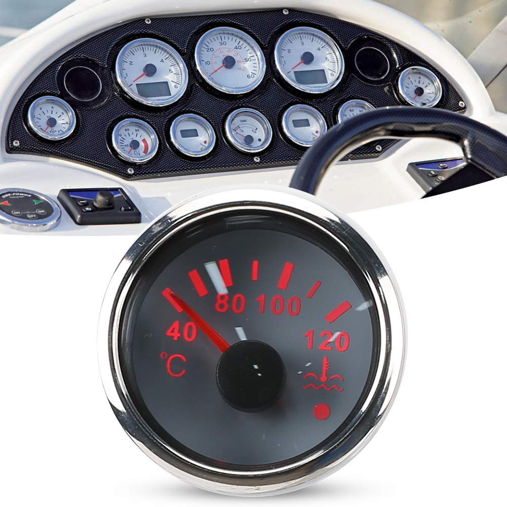 Qiilu Manomètre de température d'eau de refroidissement 2 pouces 40-120 °C, alarme intelligente, étanche IP67, 12 V/24 V, capteur 301-22 ohms