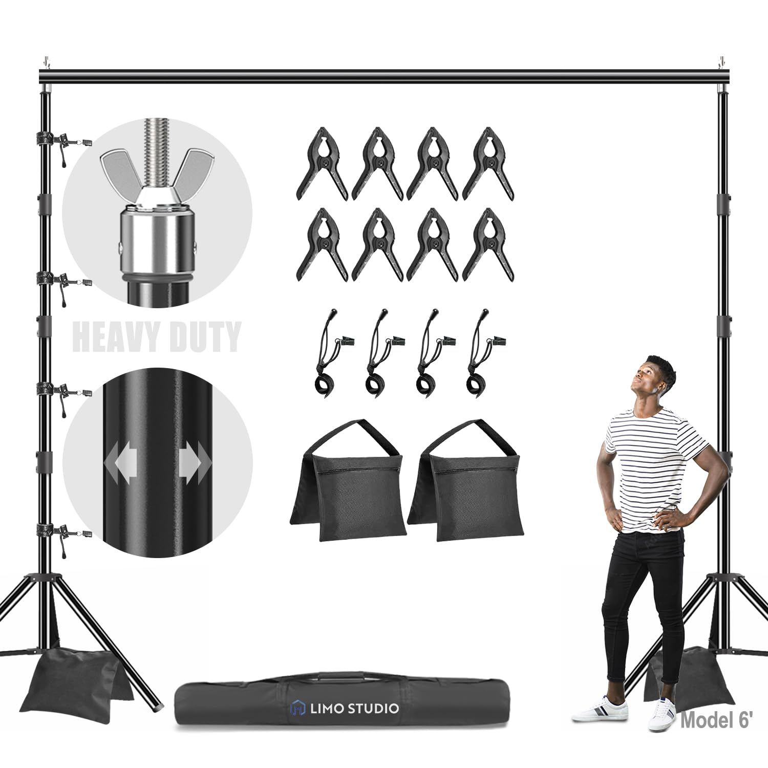 LimoStudio 10' x 10' (W x H) Upgraded New Heavy Duty Backdrop Stands, Adjustable Background Support, Metal Cap Head Tripods, Shock Proof & Anti-Slip Rubbers, Complete Accessory, Photo Studio, AGG2862