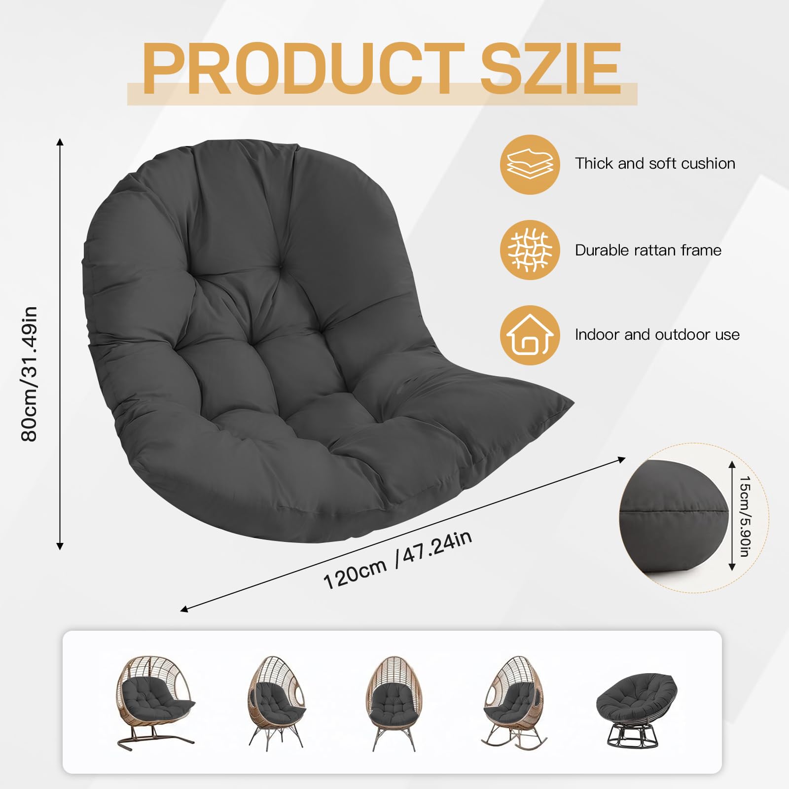 Cuscino per Sedia a Dondolo Impermeabile, Cuscino per Dondolo Sospeso | Cuscino Sedia a Dondolo 80x120CM, Cuscino per Sedia Sospesa, Cuscino per Poltrona Sospesa Spesso e Morbido