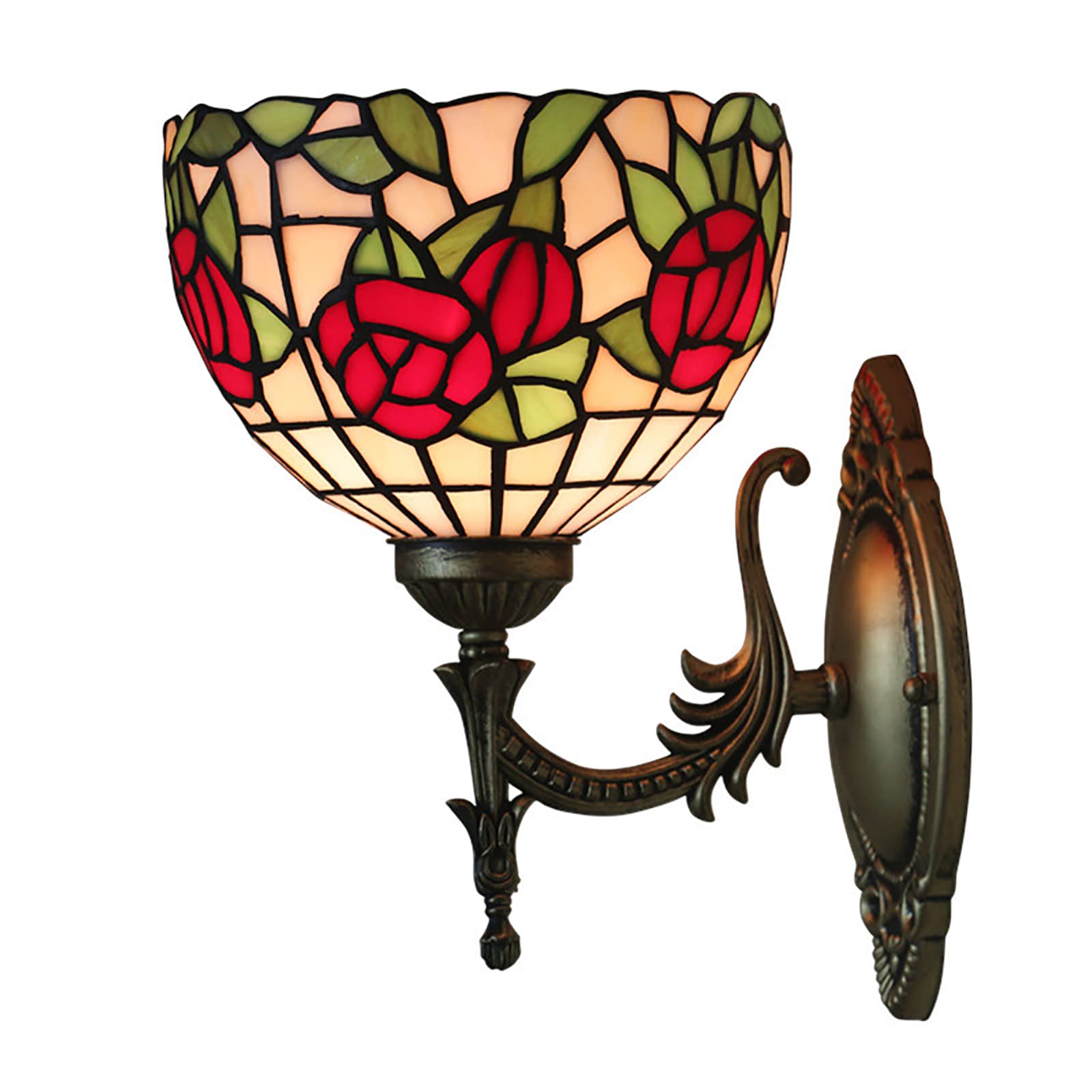 NHPJFDC Tiffany Wall Sconce, Rustic Victorian Style Rose/Sunflower/Tulip Flower Multiple Models Stained Glass Tiffany Wall Lamp For Bedroom Bathroom
