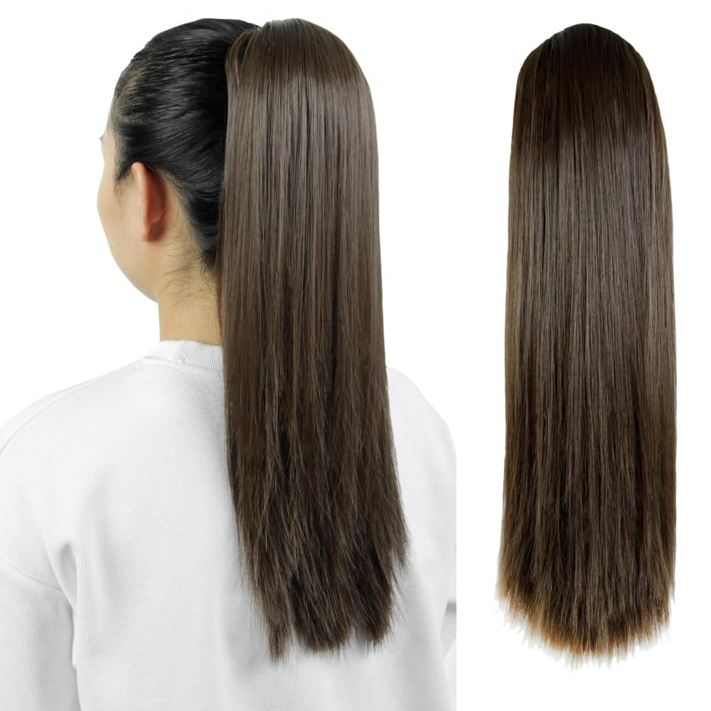 Ponytail Extension, Short Straight Drawstring Pony Tail 16 Inch, Clip ...