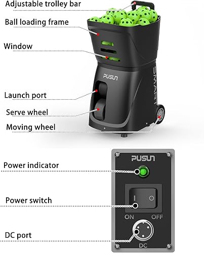 Miniatura 7 de Máquina de pickleball inteligente PP para deportes al aire libre - Control inteligente de aplicaciones, capacidad de más de 80 bolas, frecuencia de